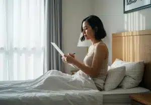 Wanita Dewasa Santai di Kasur