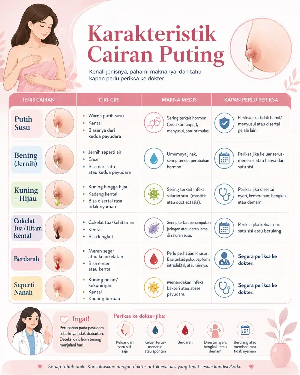 Puting Payudara Mengeluarkan Cairan Saat Tidak Menyusui, Kapan Perlu Diperiksa? 5 Karakteristik Cairan Puting